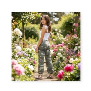 Y2K: Mish ❤︎︎ Love Embroidery Embellish Camo Cargo Pants ❤︎︎ Army Green 10 XXS